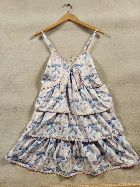 Simply Southern Sz. M Blue Flowy Midi Dress Lined Tiered "Ribbons & Bows"